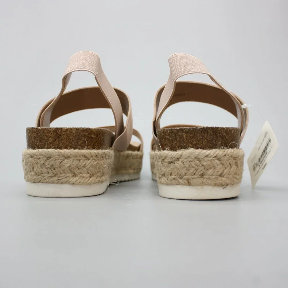 ana Ladies 9 Coy Nude/Tan A New Approach Platform Elastic Slingback Jute Sandals - Picture 3 of 10